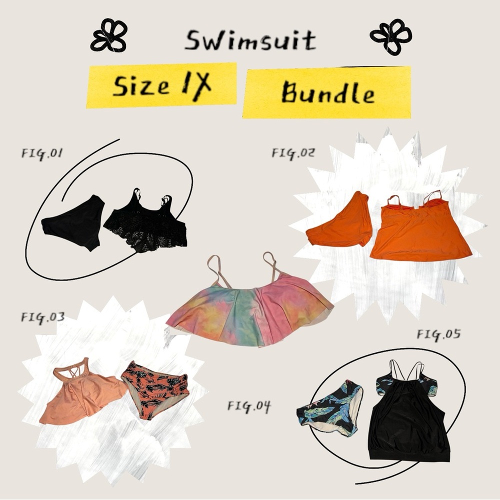 Plus Size 1XL Swimsuit Bundle. Four 2 piece sets & 1 extra Top
